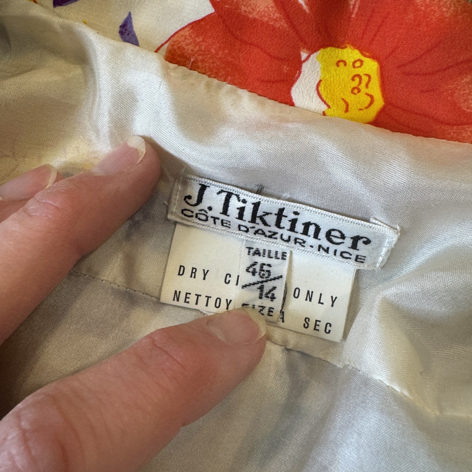Vtg J. Tiktiner French Silk Floral Shirt Dress Sz 14 80s Cottagecore Designer