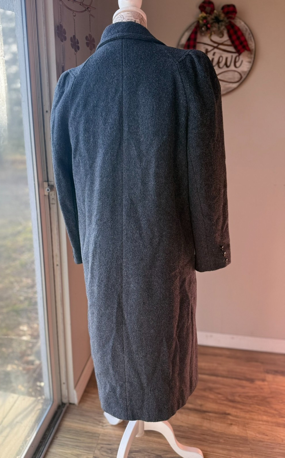 Vintage 80s 90s Gray Felted WOOL Coat FREDDI GAIL Long Double Breasted PREPPY M