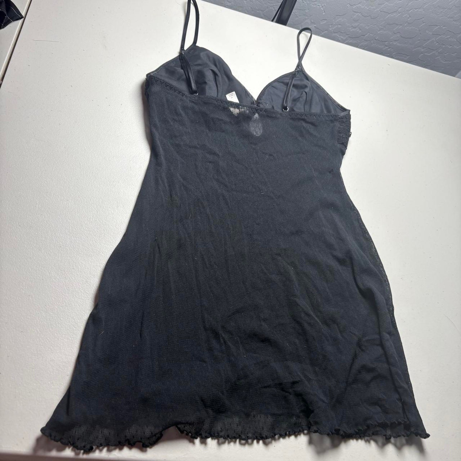 Y2K Gilligan & O’Malley Black Mesh Lace Trim Mini Slip Dress