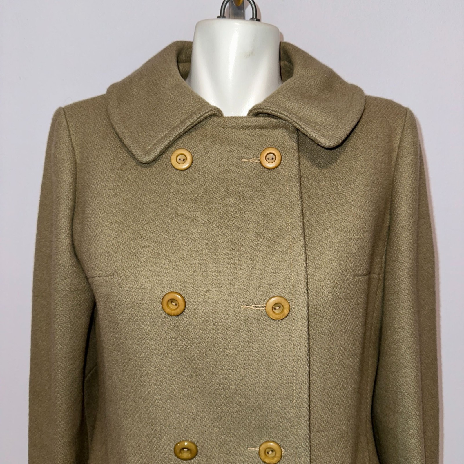 Vintage 60s Ransohoffs Wool Pea Coat Tan Khaki Double Breasted Jacket Medium