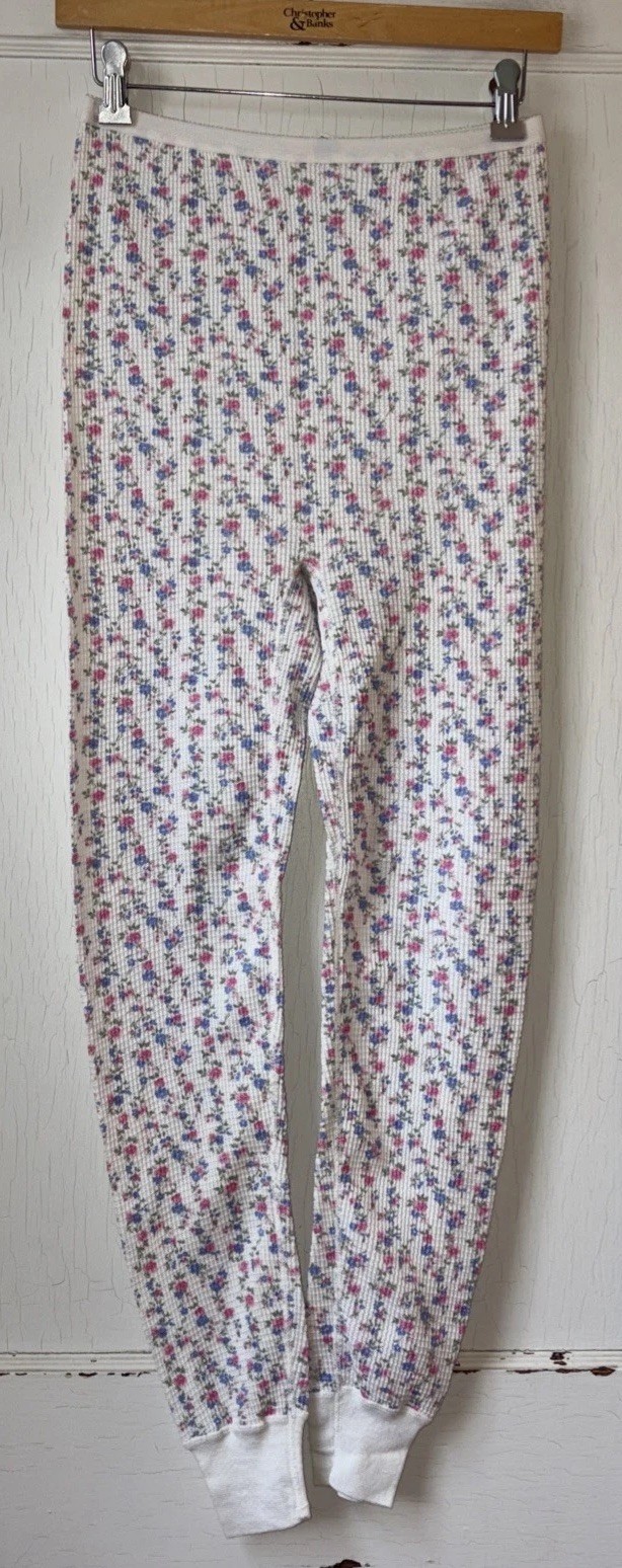 Vintage Pink Floral Waffle Knit Thermal Long Johns M / L New NWOT