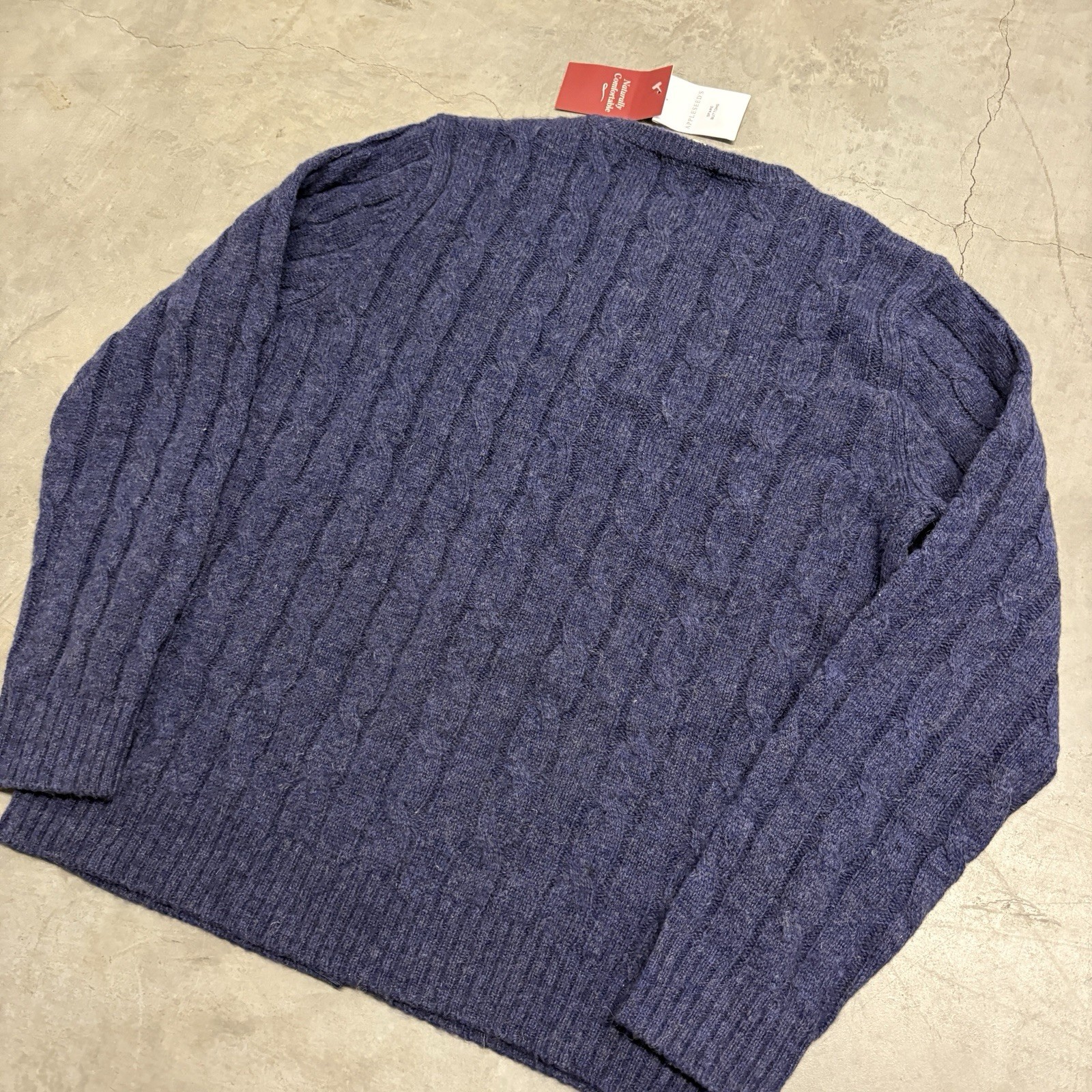 Appleseed’s 100% Wool Cable Knit Cardigan Blue Womens M Cottage Academia Cabin