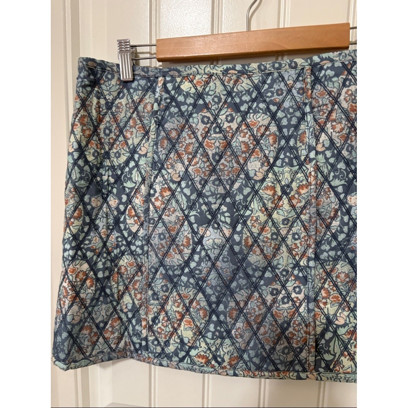 NWT Free People Quilted Floral Mini Skirt in Blue and Cream