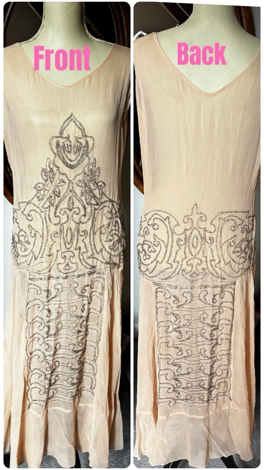 Authentic 1920s Beaded Silk Chiffon Dress – Art Deco With Double Sided Beading