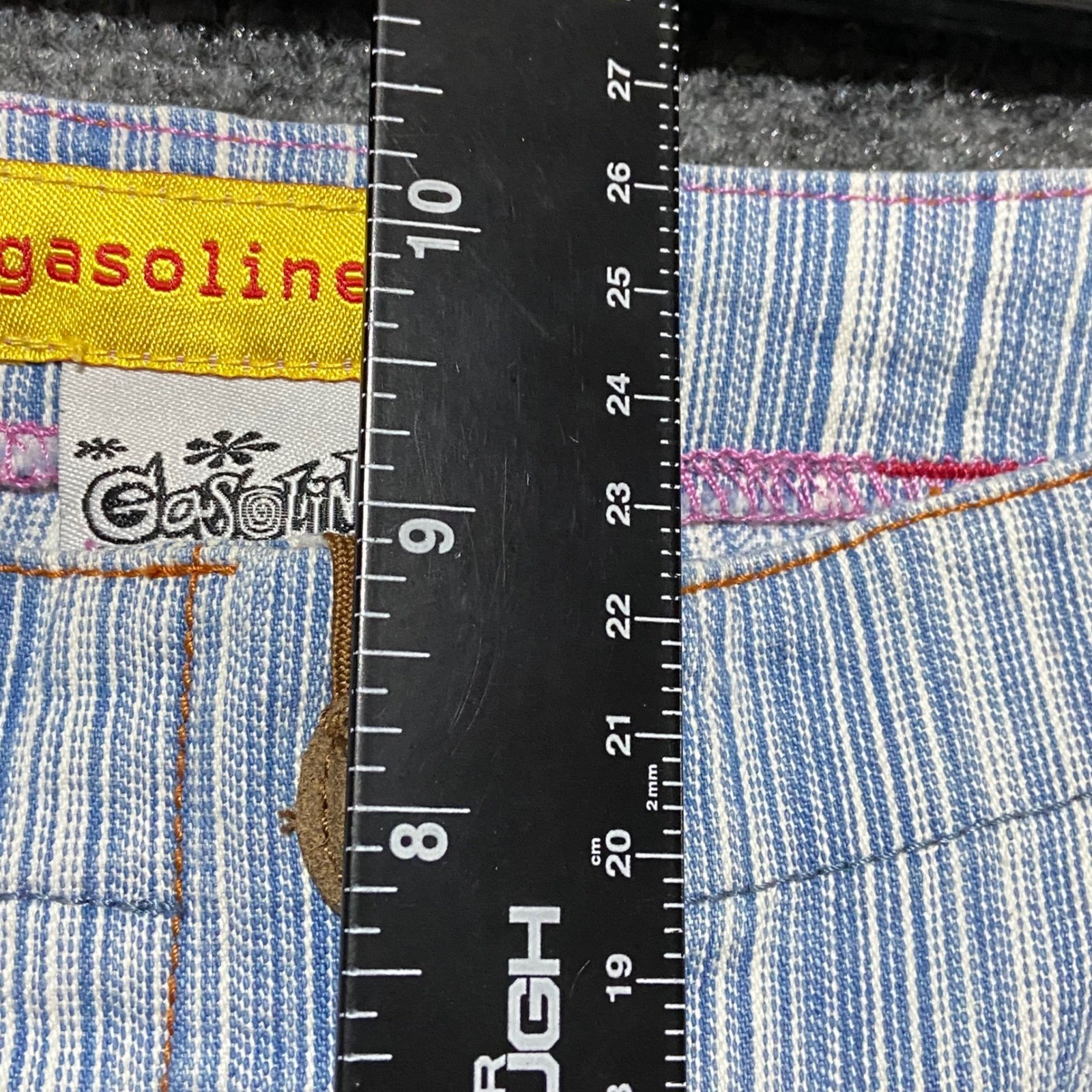 Gasoline Vintage Blue White Striped Flare Bell Bottom Jeans Size 9 Y2K Bratz 90s