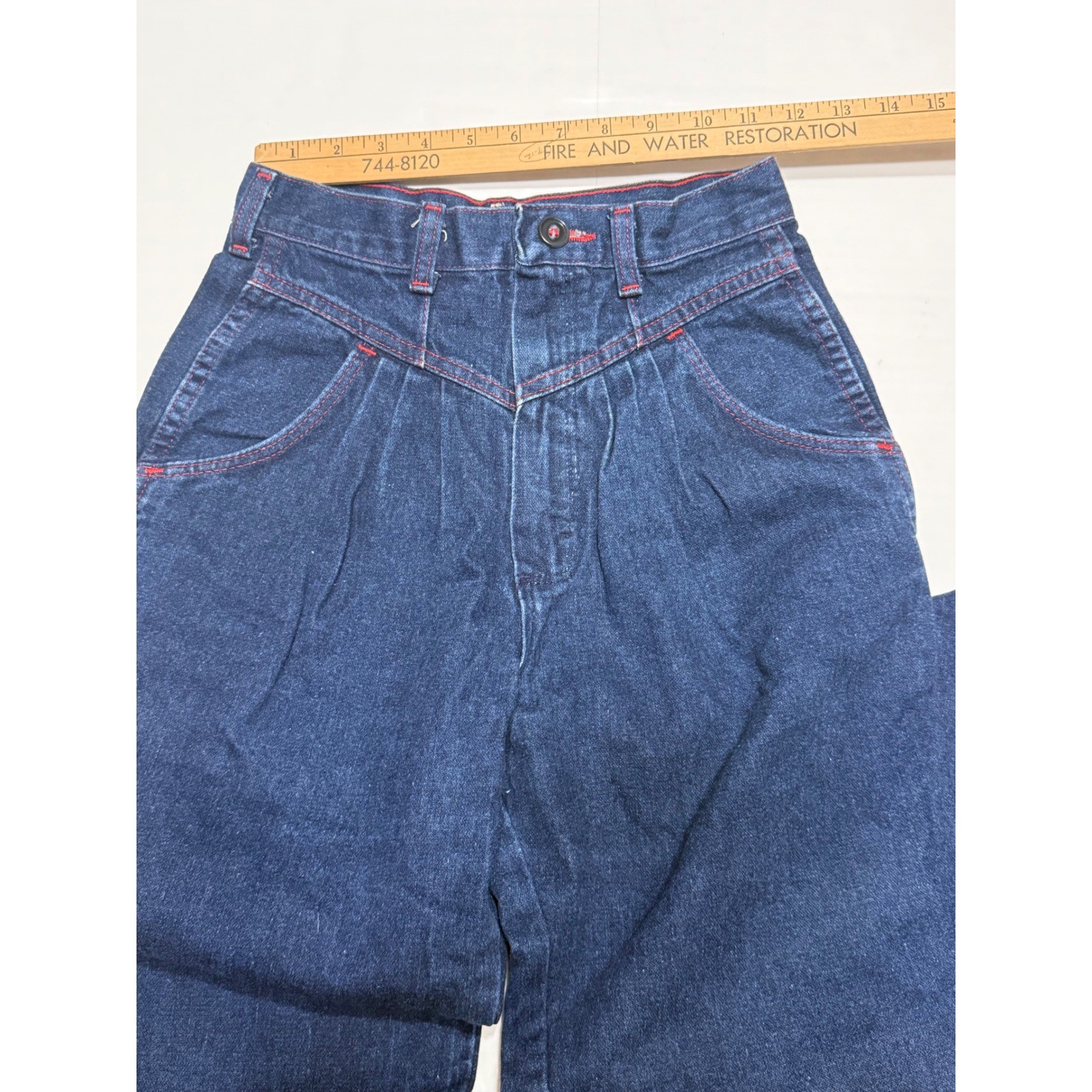 Vintage Wrangler High Waisted Pleated Jeans Dark Wash Red Stitch Made in USA