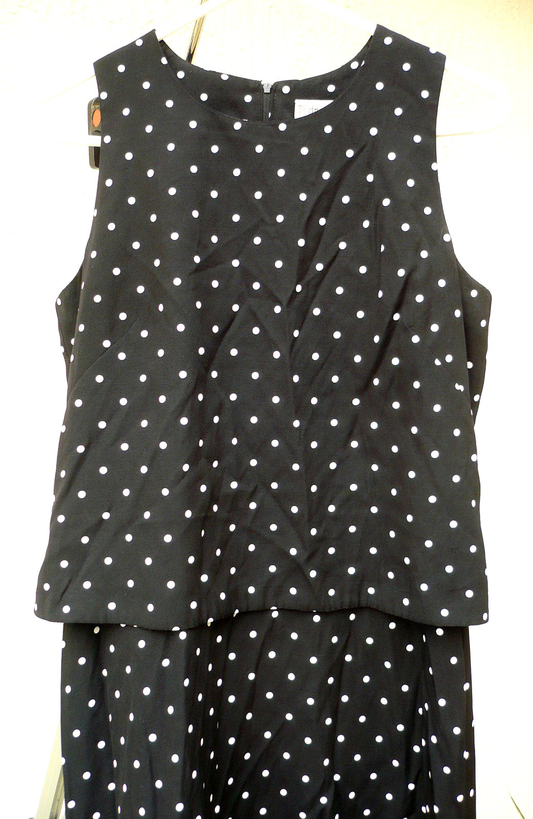 VTG DRESSBARN PETITE SIZE S M P BLACK OVERLAY POLKA DOTS SLEEVELESS DRESS WOMEN