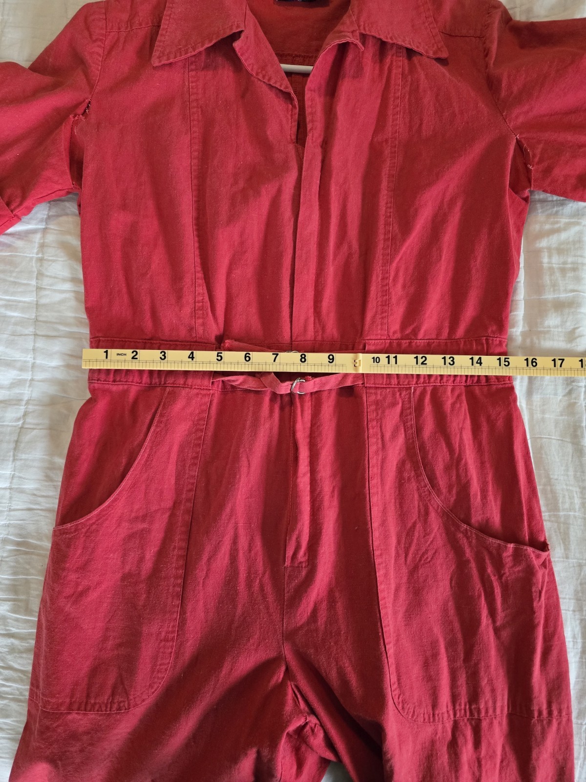 Vtg 80s Jazzie Red Utility Style Short Sleeve Jumpsuit Size 12 Red Wide Leg