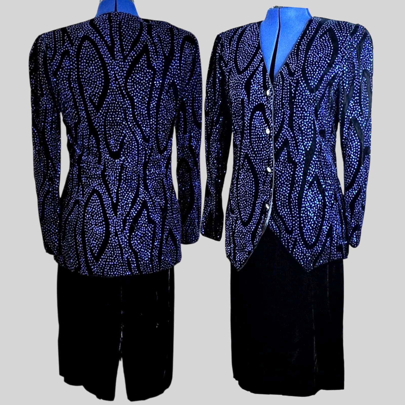 Vintage Nuit Ricki Lang 80s Beaded Jacket Blouse & Velvet Skirt Set Sz 10