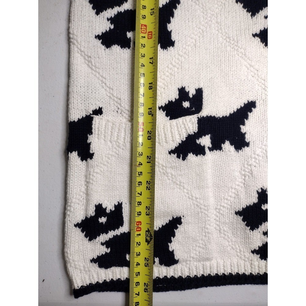 Adrienne Vittadini Scottie Dog Cardigan Sweater Small White Black Cotton Vintage