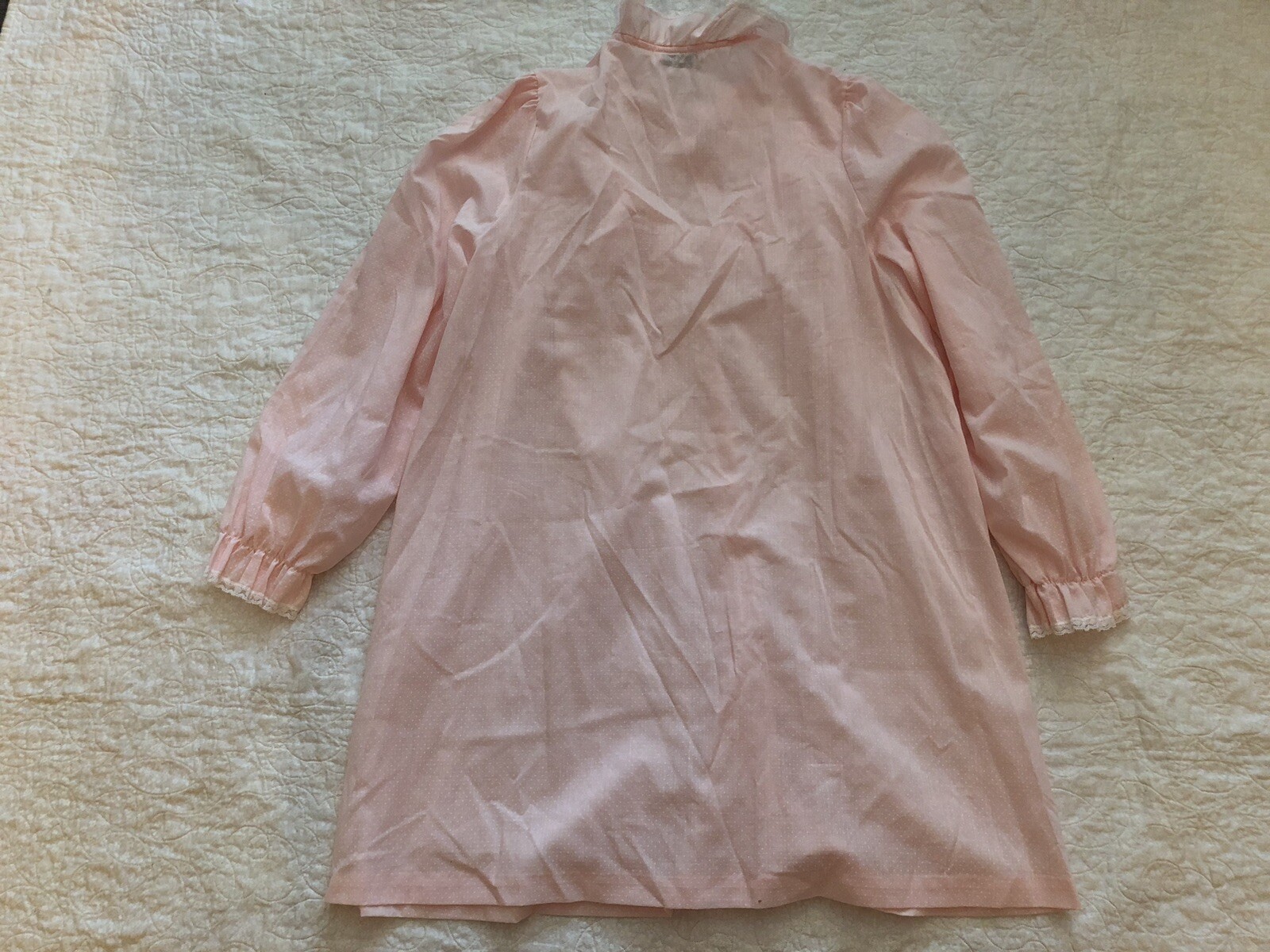 Sears Famous Bodies Soft Pink Cotton Lace Trim Short Long Sleeved Nightshirt M