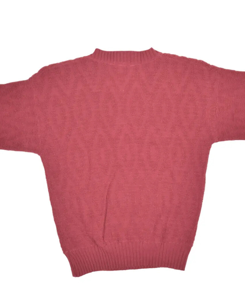 Vintage Sweater Womens S Pink V Neck Terry Cloth Tennis Textured Billie Jo 80s