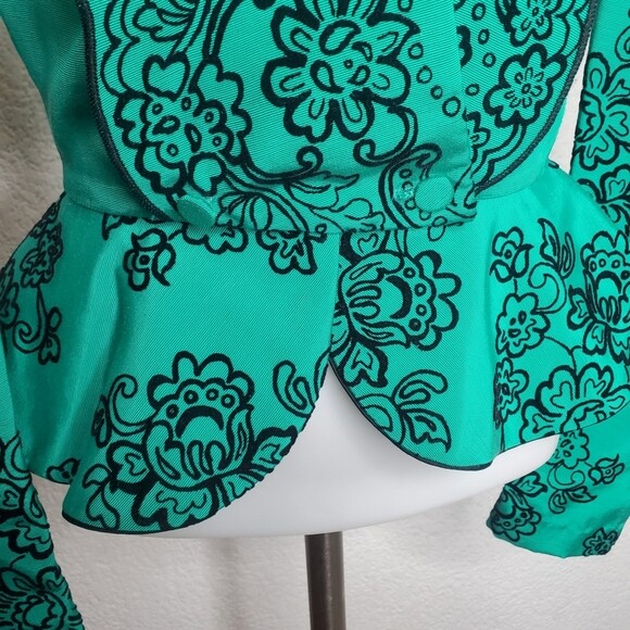 Vintage RARE Turquoise Floral Blazer Top For David Howard Climax Karen Okada