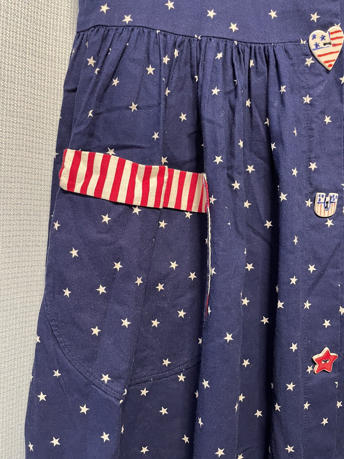 Vtg Dogwood Lane Dress Small Patriotic Navy Stars N Stripes USA American Flag