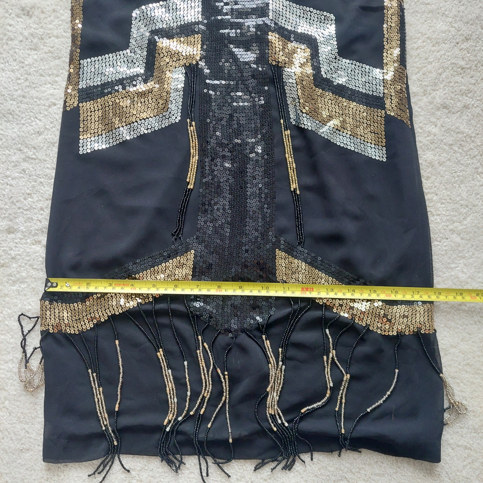Attitude Retro 1920 Style Dress Flapper Spangled Tasseled Sequin Black Size 6