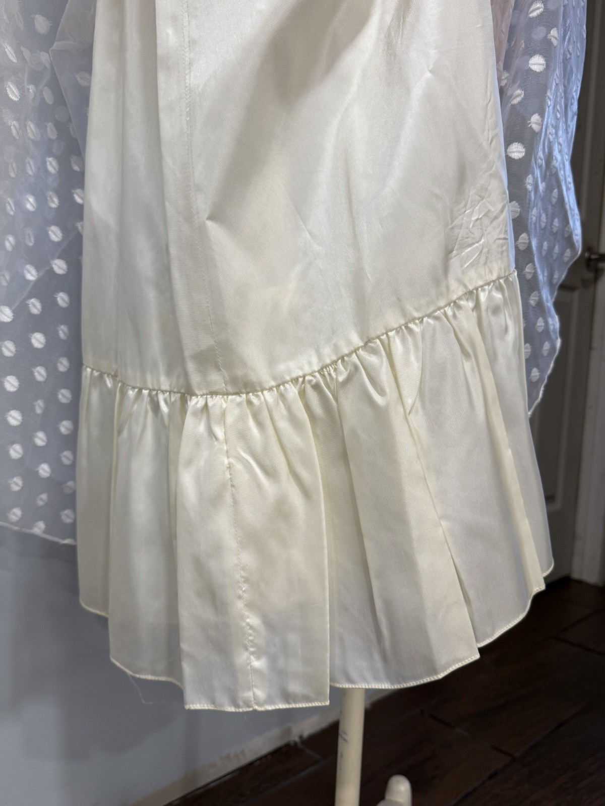 1950s Warren Petites Ivory Polka Dot Tulle Illusion Dress Tea Length Size 6