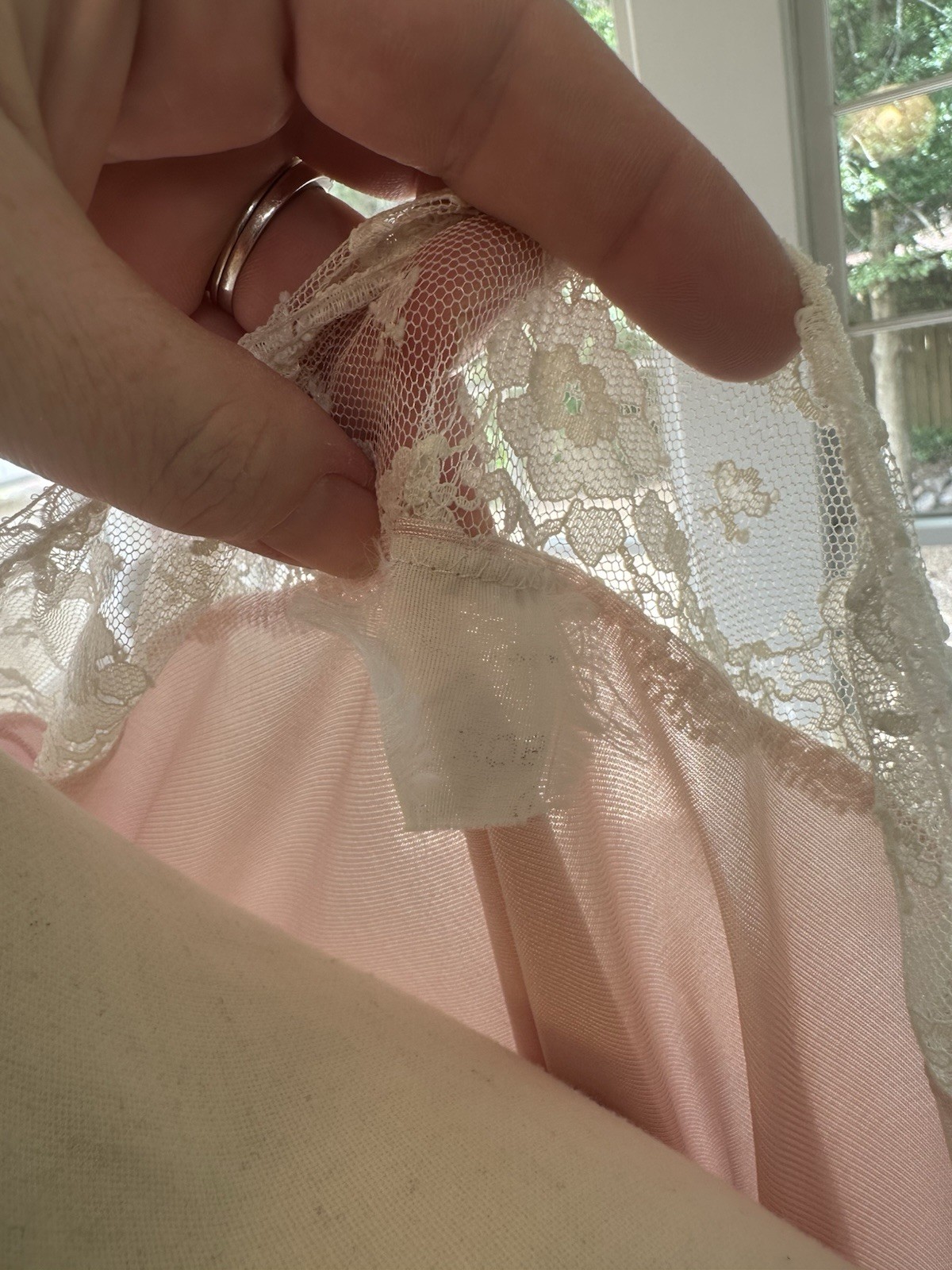 Vintage 1970s Pink Silky Robe Housecoat Lace Button Up Cottagecore Grandmacore