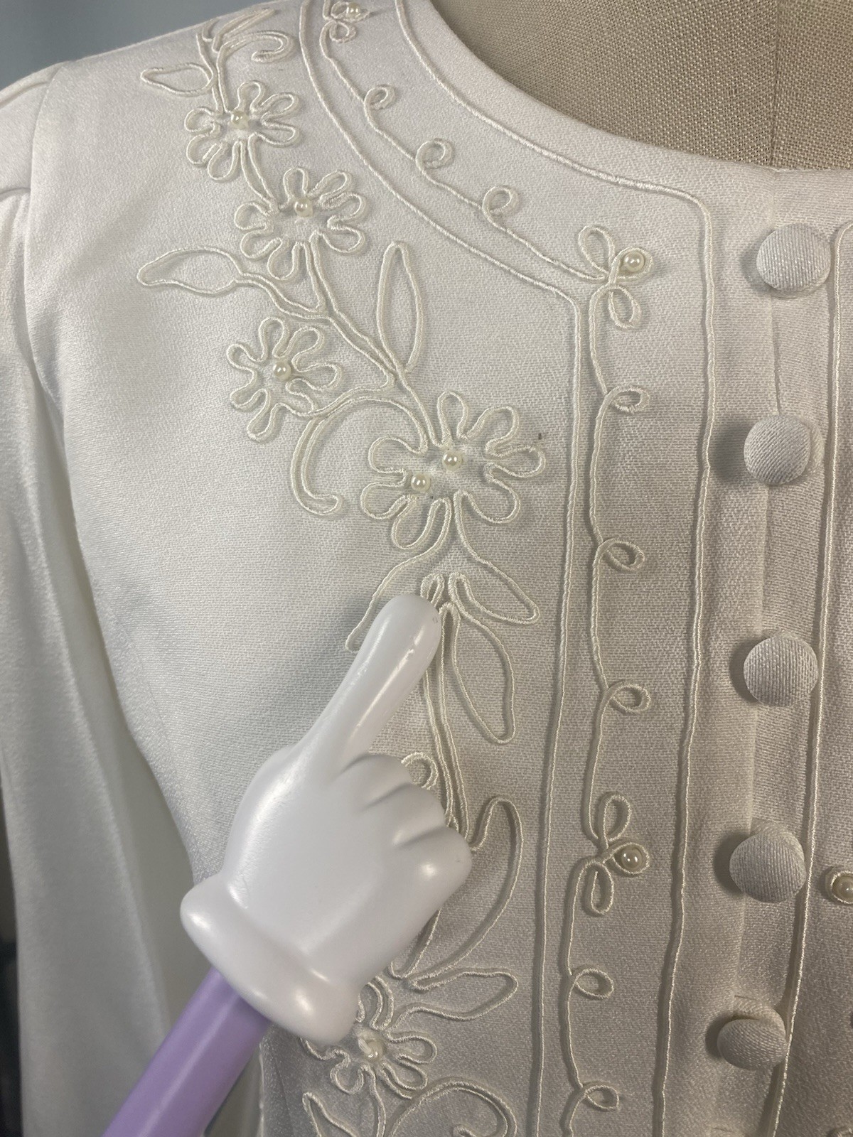 Vintage Dress SIZE 10P MEDIUM ivory white KARIN STEVENS classic MOB 80s 90s