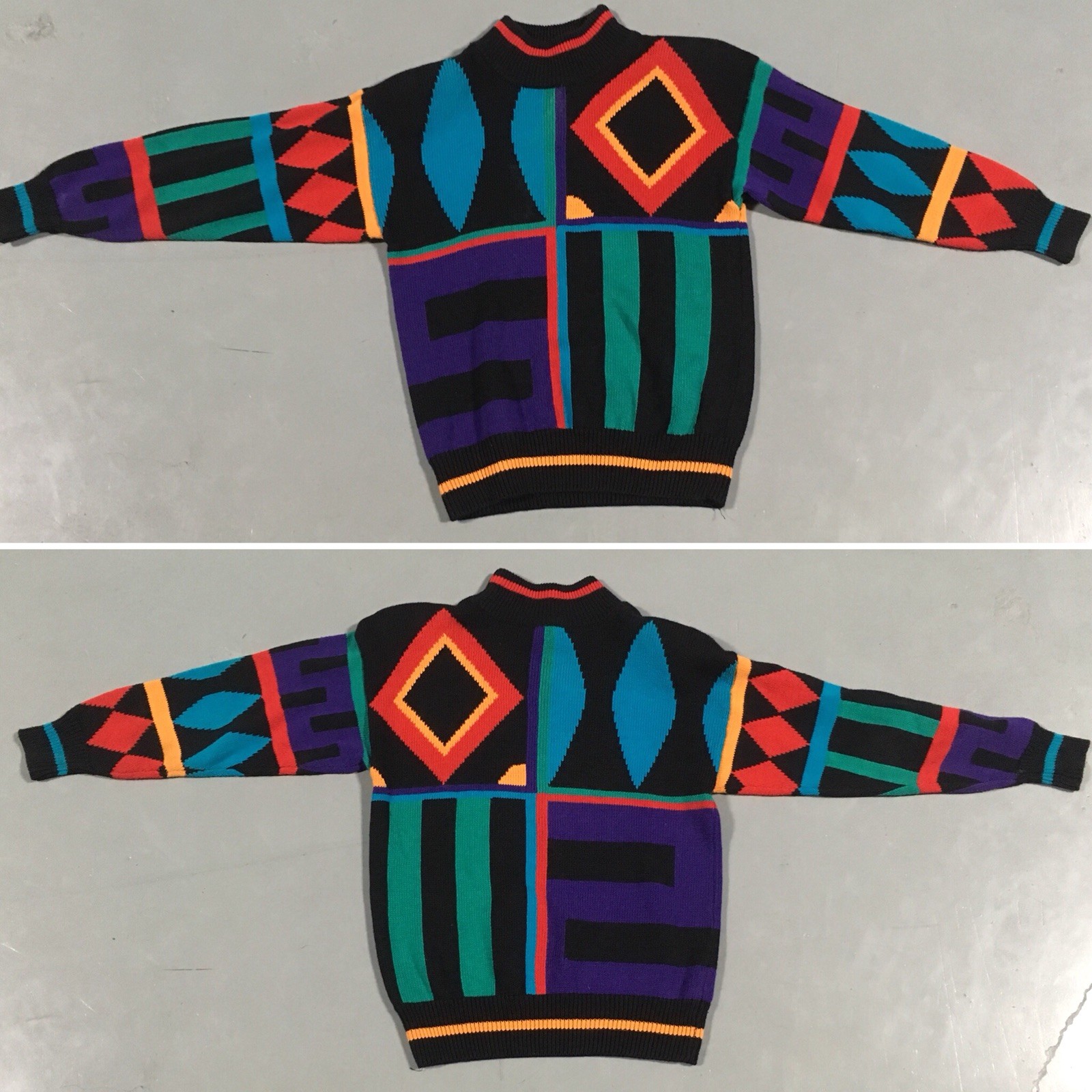 Vintage IB Diffusion Sport Sweater c 1989 Geometic 80s 1980s Size S Small
