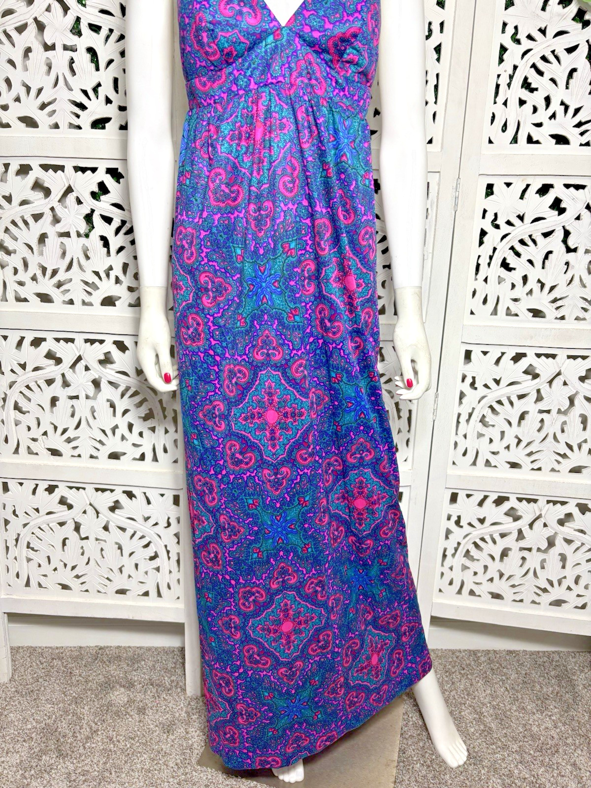 Vintage High Tide Of California Women’s Halter Print Maxi Dress Size Small
