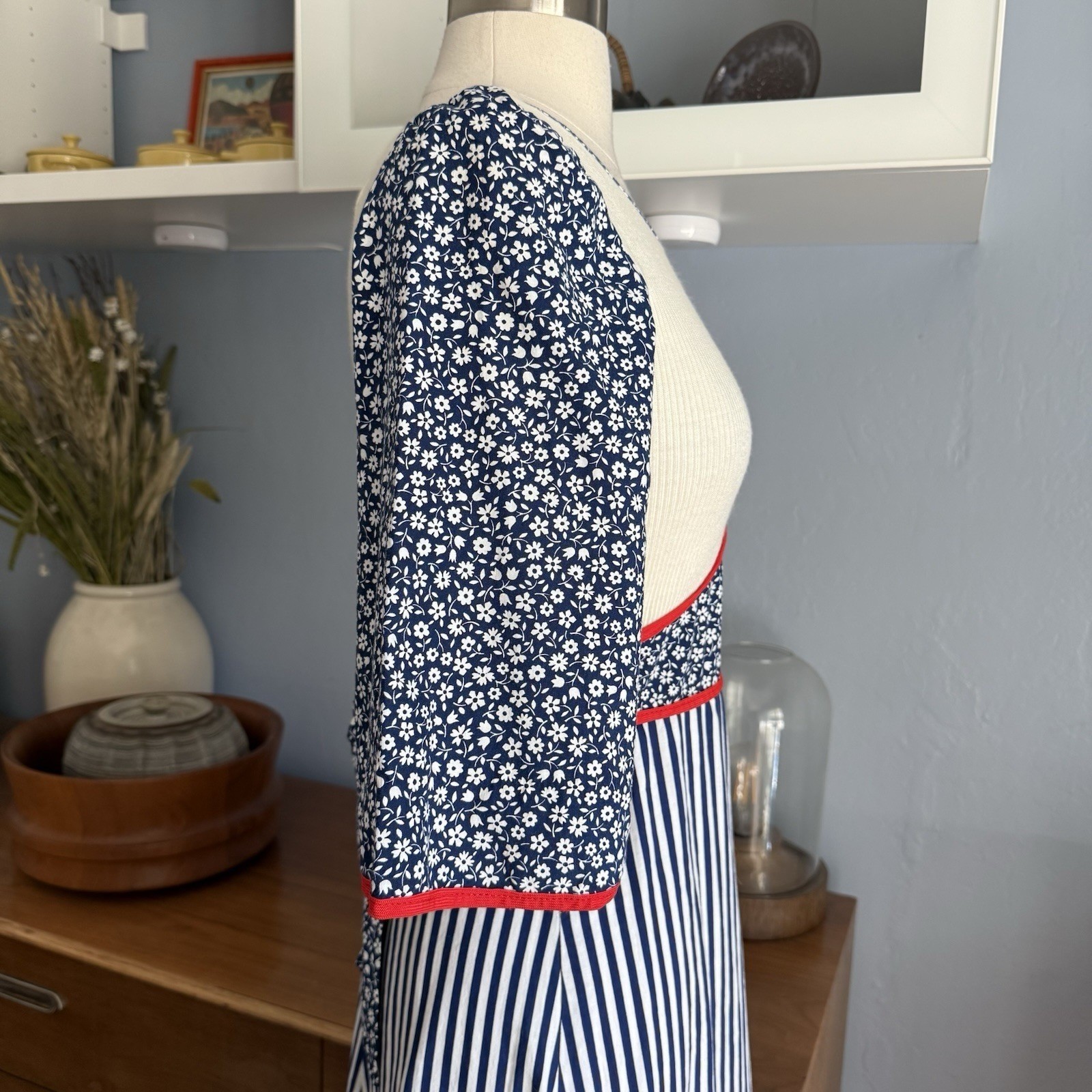 Vtg 70s Maxi Dress XS/S Prairie Floral Striped Dots Cotton Cottagecore Boho