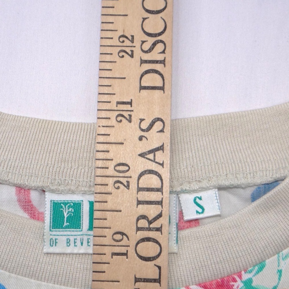 Vintage Lilys of Beverly Hills Floral Short Sleeve Top Cream Pink Blue Small