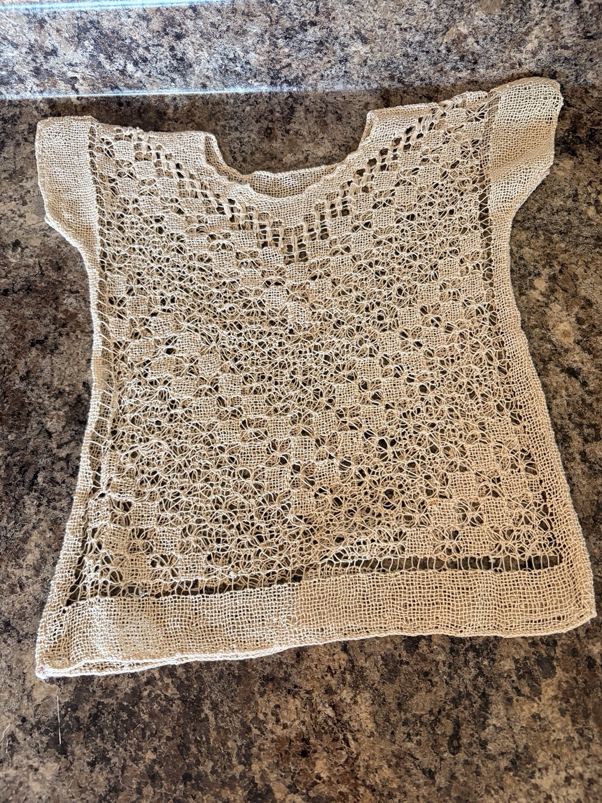 Vtg Antique Handmade Open Weave Crocheted XS/S Lace Boho Neutral Cream Top