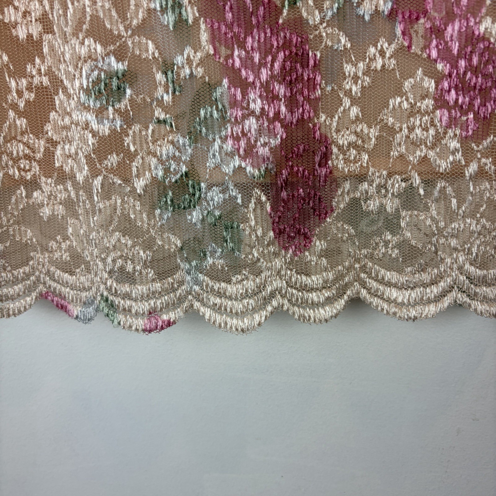 Vintage Lace Top Women 16 Petite Boho Pastel Floral Scalloped Hem Lined Romantic