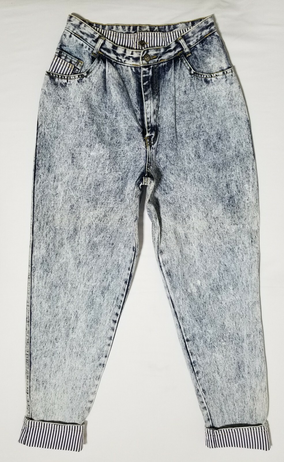 Rio by Stephen Mardon VTG High Waist Mom Jeans 28X28 Tapered Striped Leg Blue