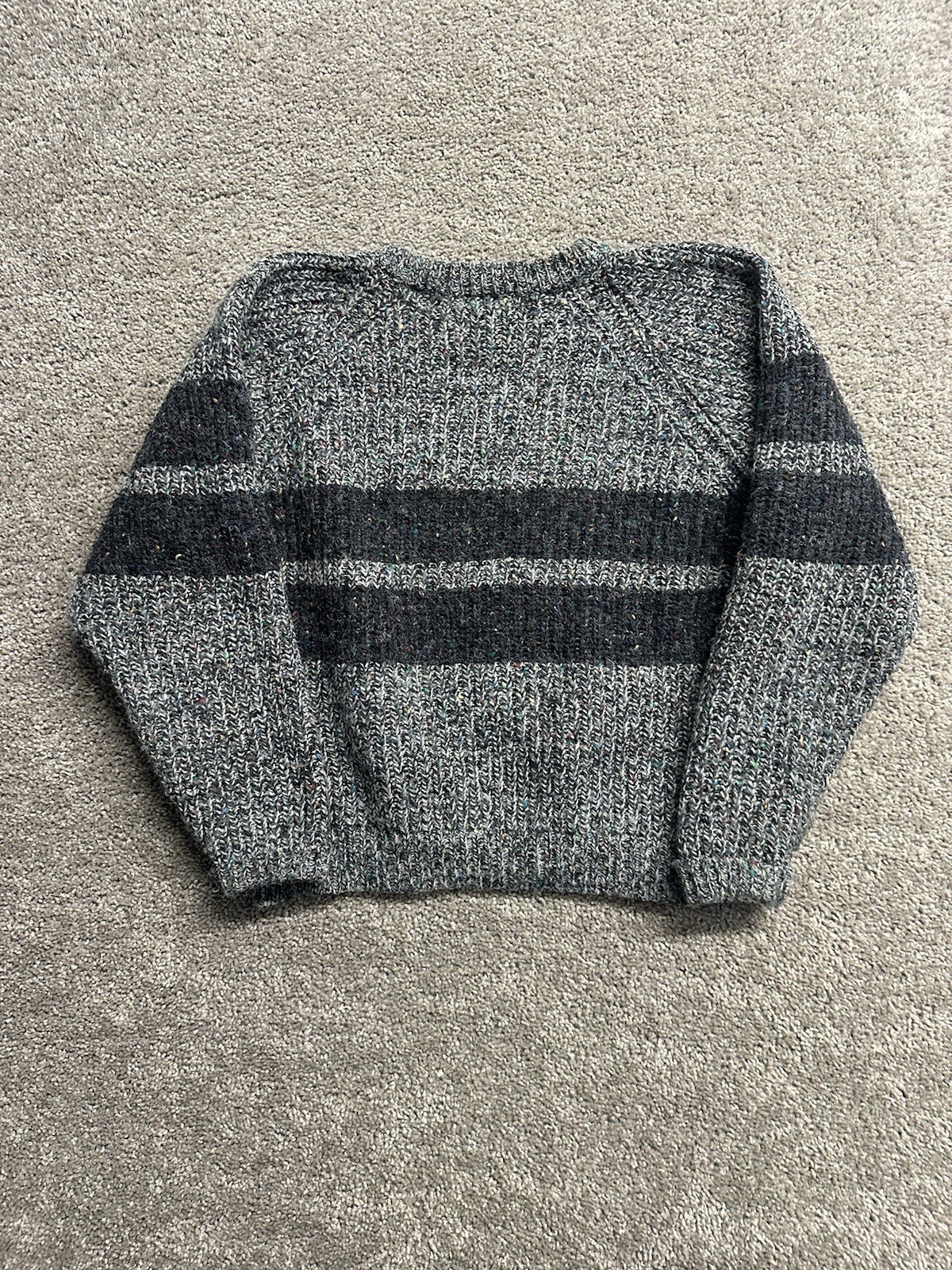 Vintage 80s Nuovo Industriale Womens Grey Multicolor Striped Crewneck Sweater M