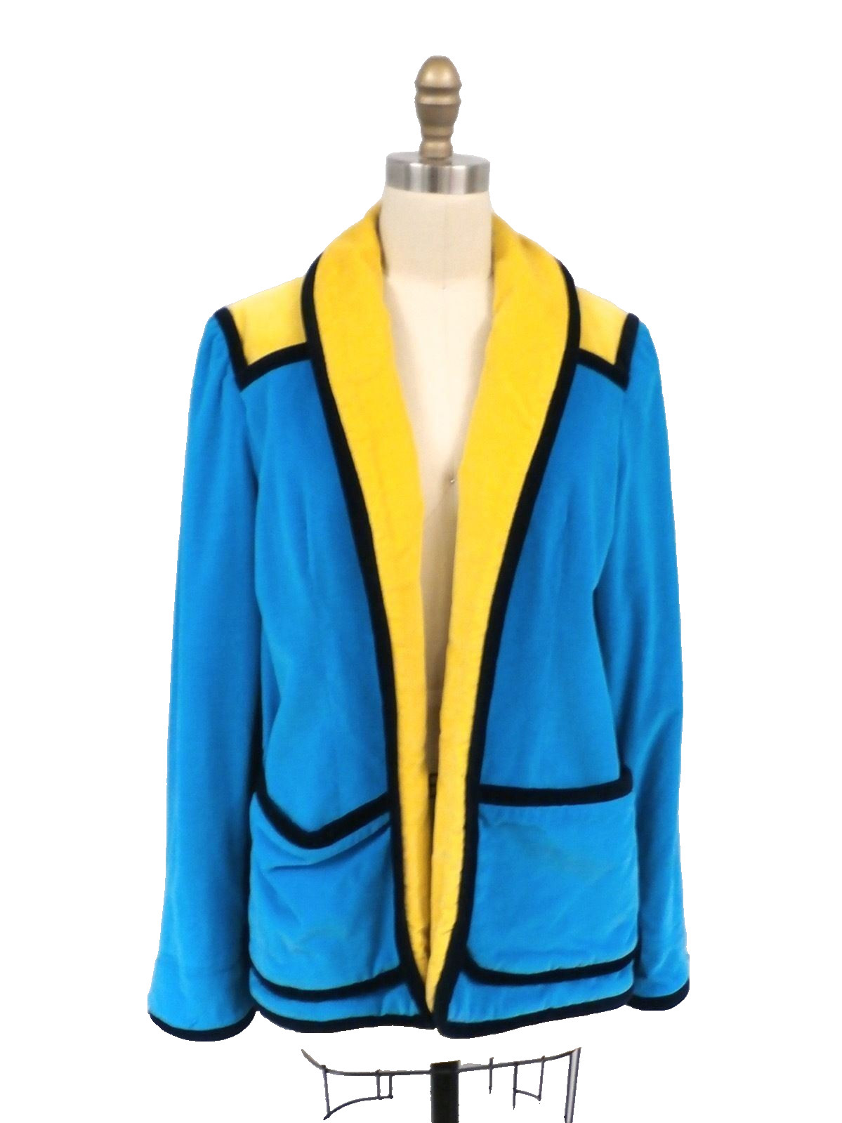 VTG Adri Clothes Circuit Terry Velour Blazer Turquoise Black Yellow M L