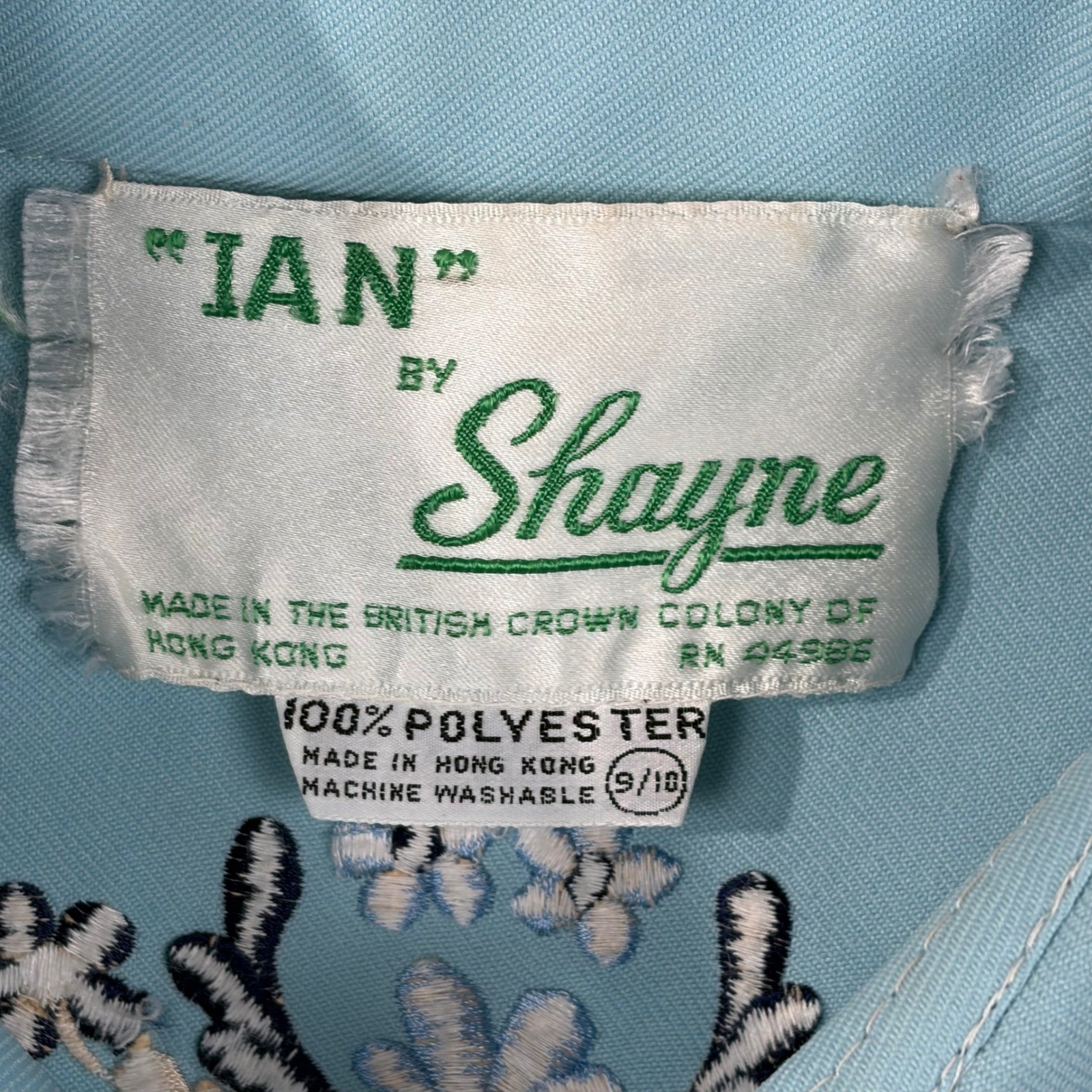 Vintage Ian by Shayne Blue Embroidered Western Shirt 70s Floral Button Down 9/10