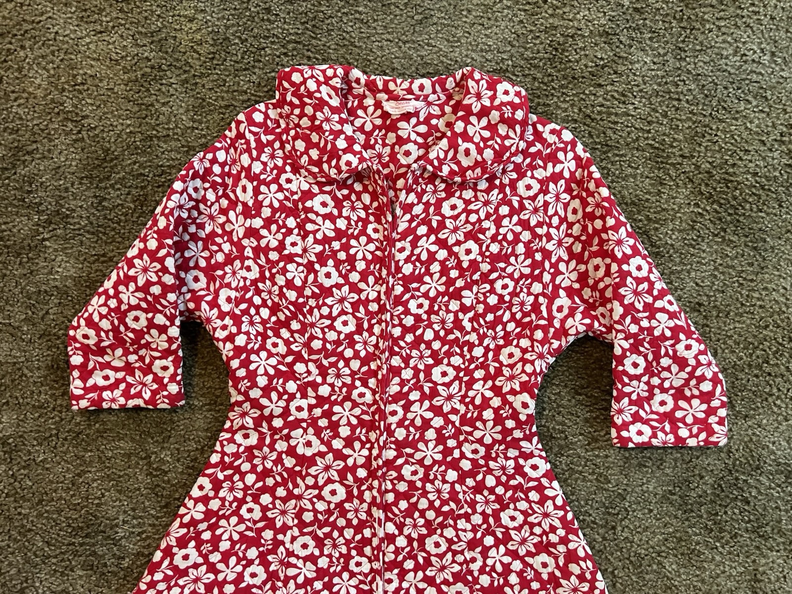 VTG Floral Print Flowers All Over Quilted Sears Roebuck Co 60s Long Sleeve Dress