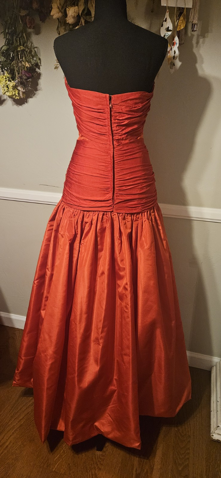 Vintage Red Kevan Hall Couture Strapless Gown Mkd Sz 8