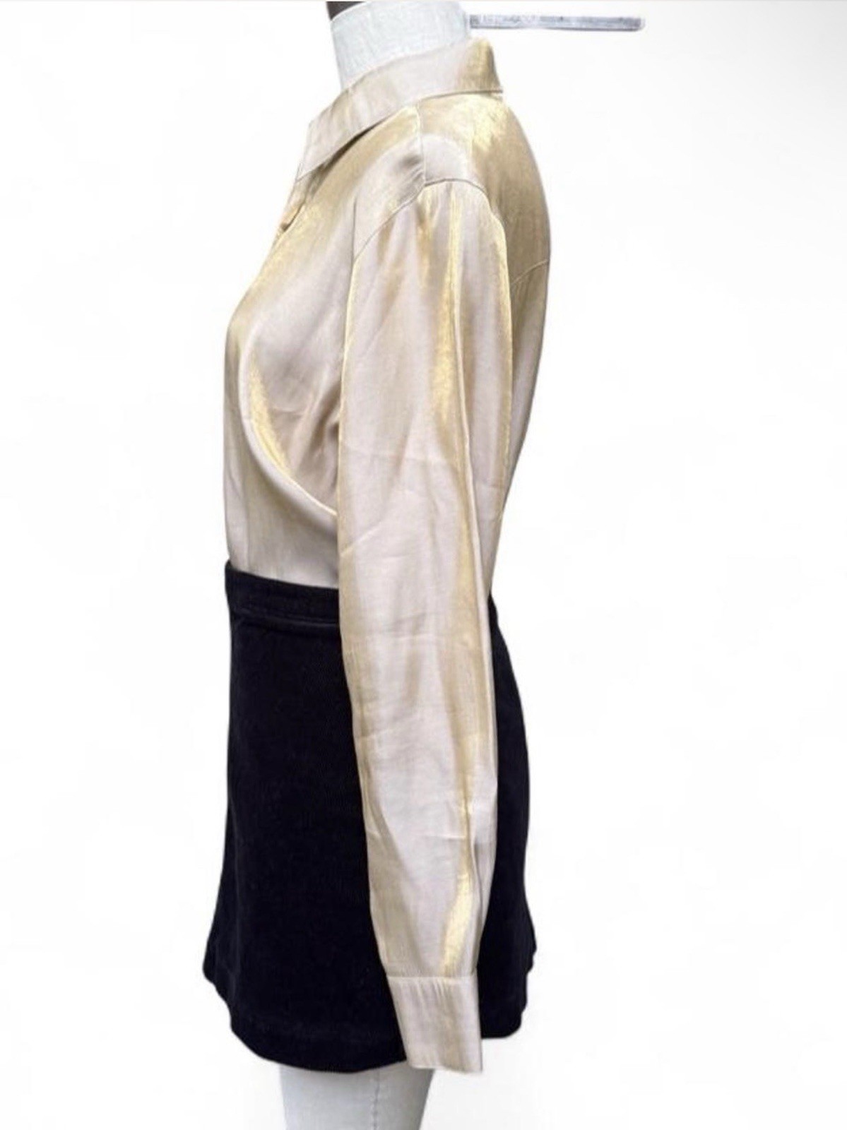 Vintage Gold Iredescent Button Up Long Sleeve Blouse Point Collar S Medium 80’s