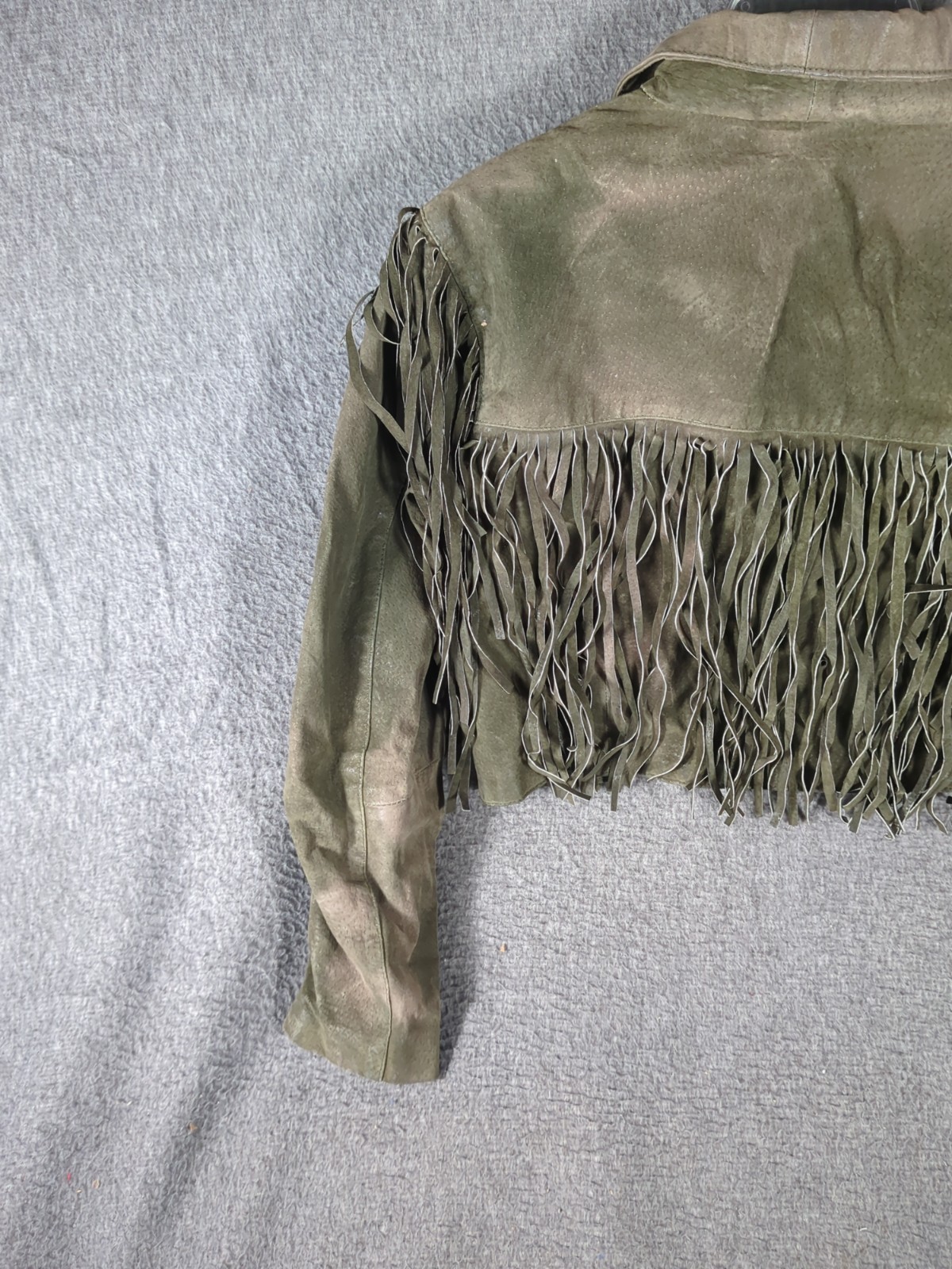 Vtg 70s 80s Santa Fe Suede Leather Cropped FRINGE Jacket Western Sz M