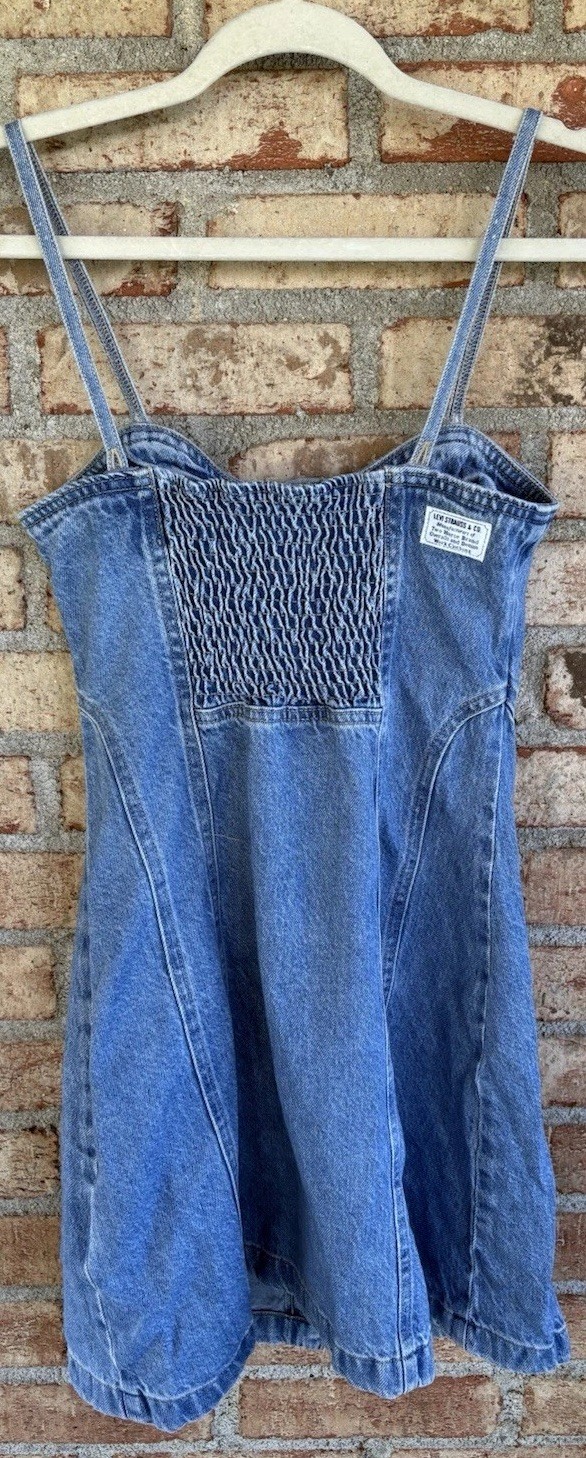 Levi’s Blue Denim Malene Dress Bustier Mini A Line Button Up Smocked XS