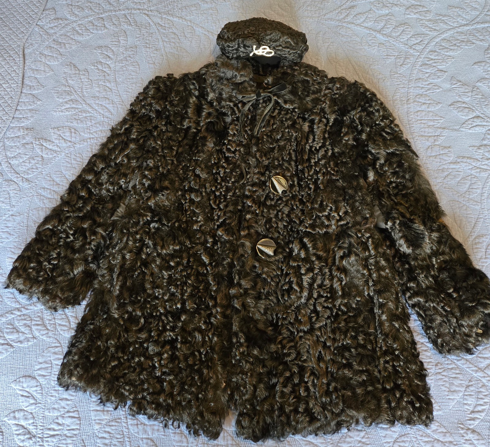 Vintage Persian Lamb Fur Coat w Matching Hat 1950s Astrakhan Curly Lamb Small