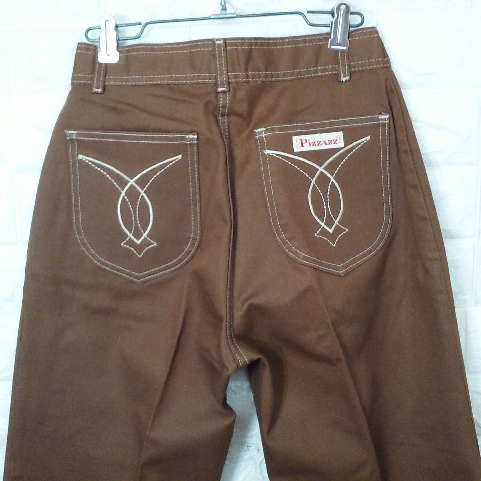 NWOT Vintage 70s Pizzazz Mod Retro Disco Pant Jeans -10 Pockets Wide-Leg Brown