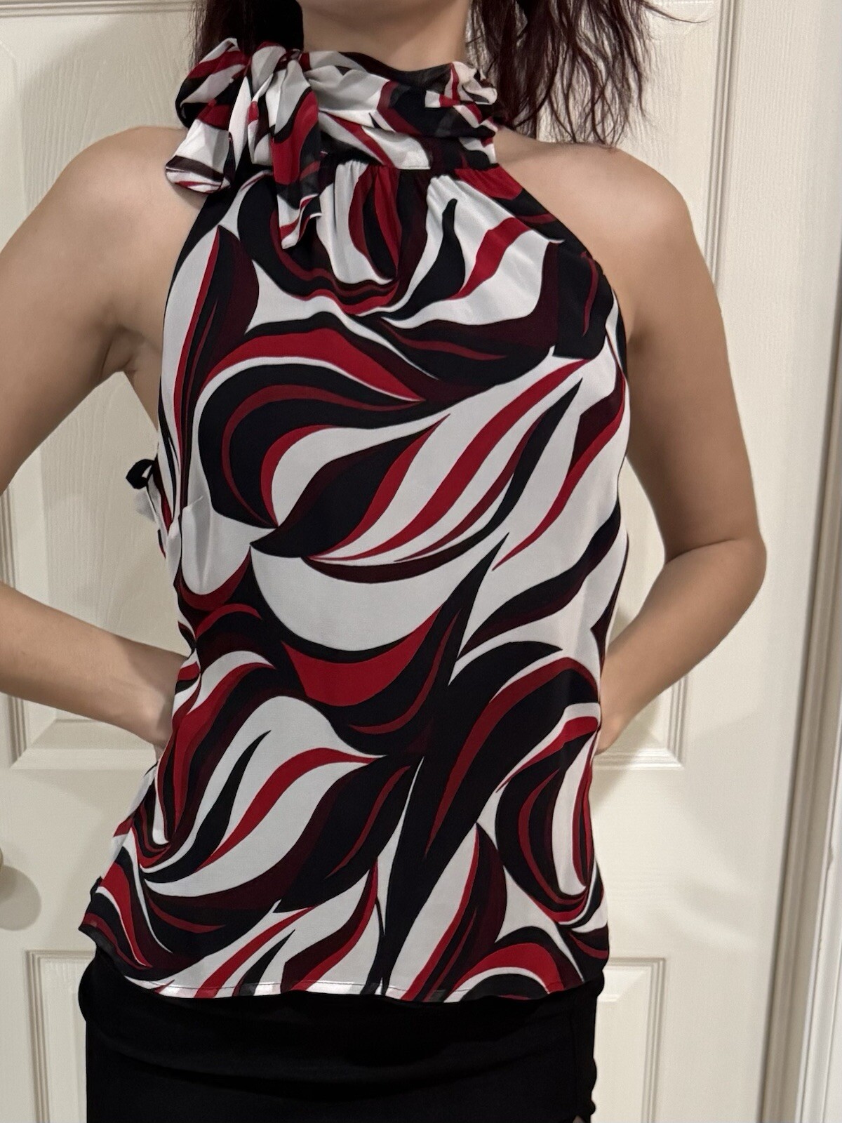Vintage 1990 Harolds Block Halter Top Multicolor Red & Black Size 12