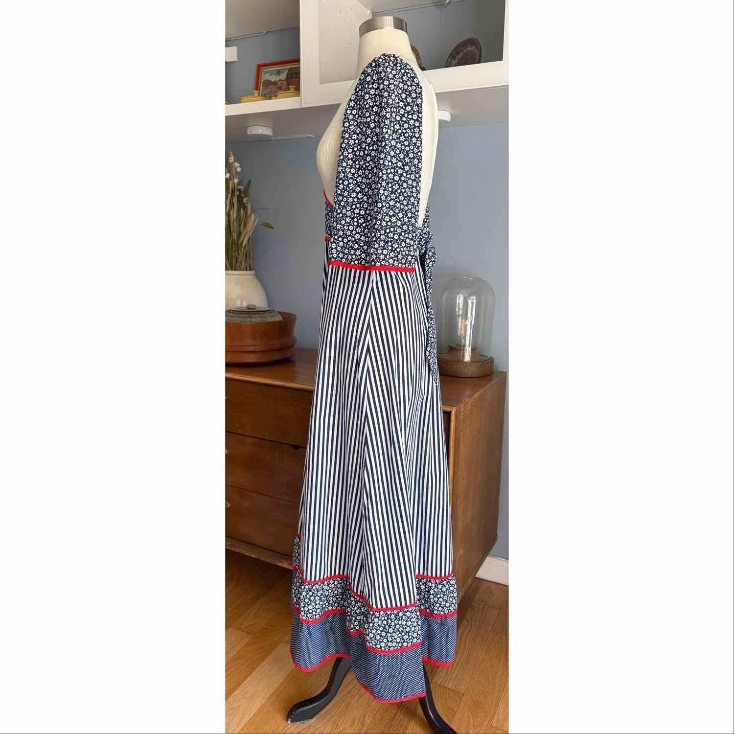 Vtg 70s Maxi Dress XS/S Prairie Floral Striped Dots Cotton Cottagecore Boho