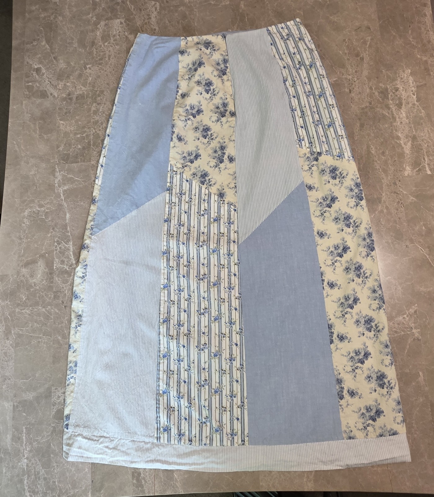 VTG DENIM Patchwork Midi Skirt Cotton Floral Boho Cottagecore 90s Peasant 36″