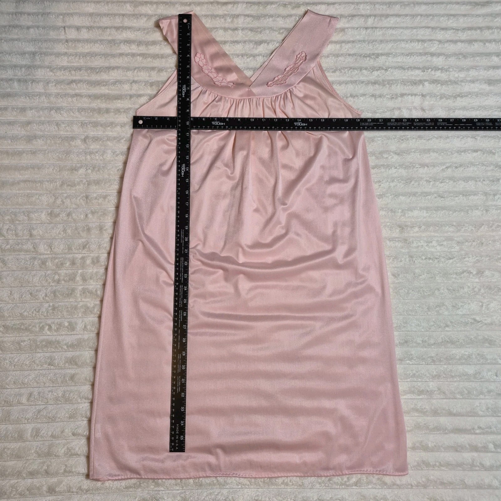 Vintage Avian Pink Nylon Nightgown Sleeveless Floral V-Neck Sleep Dress Medium
