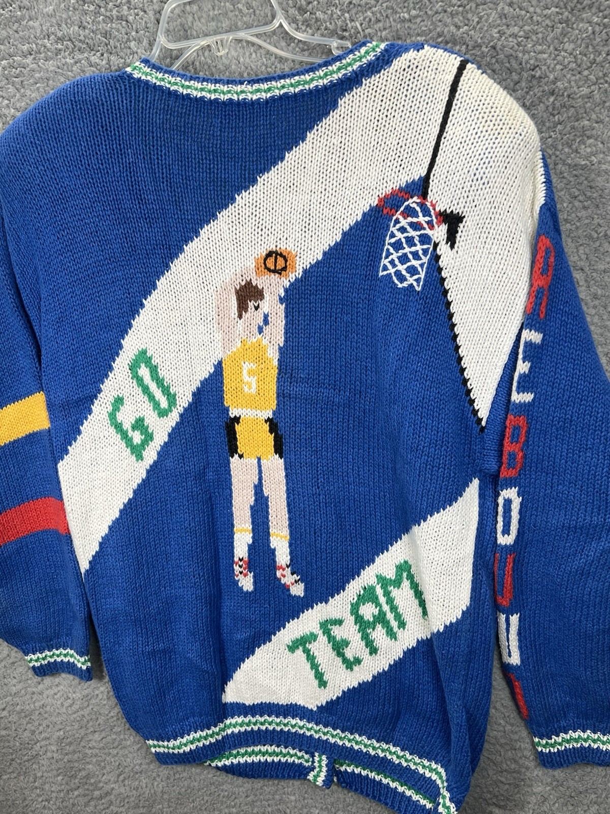 Vtg Belle Pointe Sz Large Basketball Cheer Cardigan Grandma Sweater Teacher