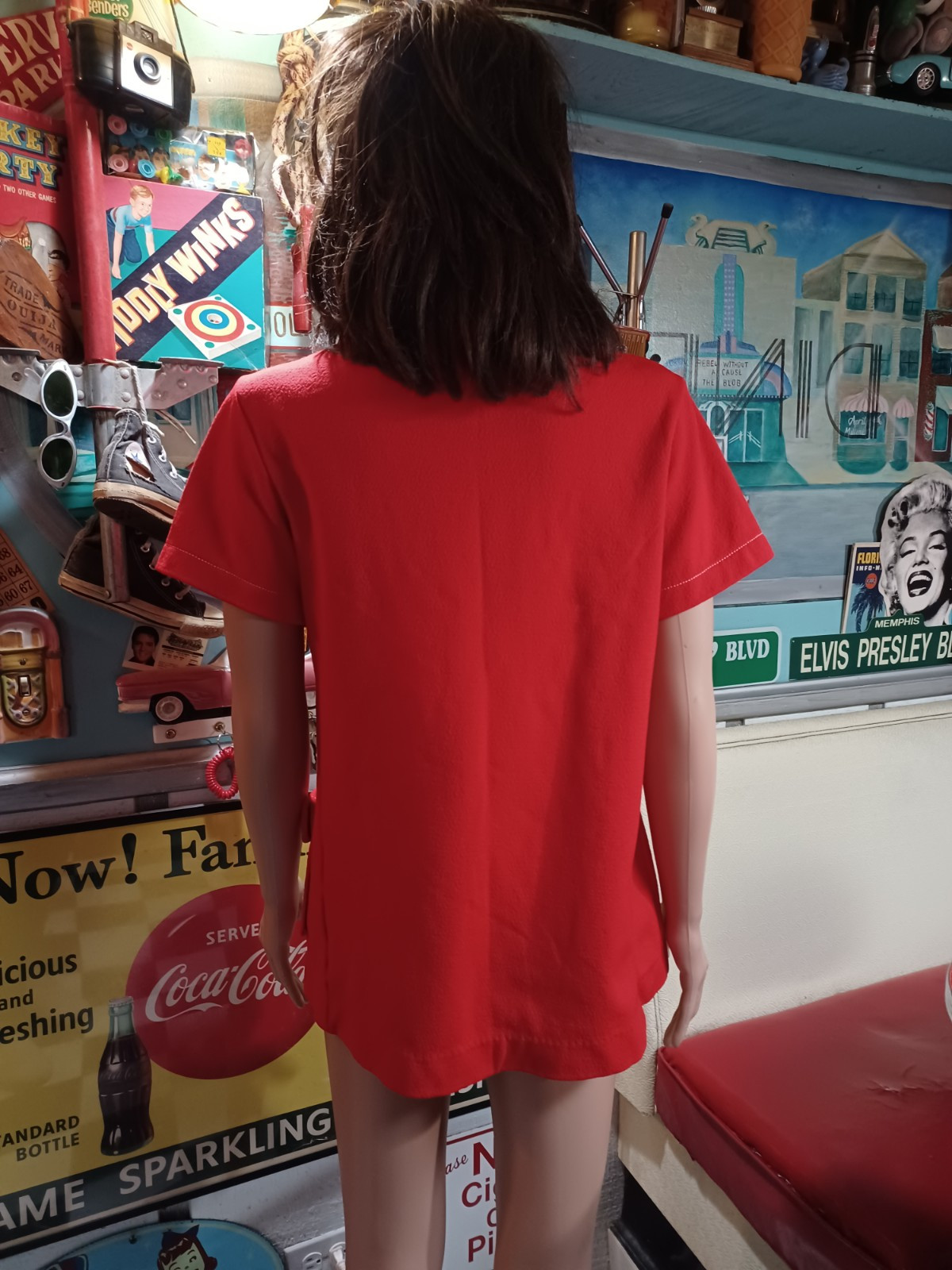 True VTG Mod Mid-century 1960s 1970s 100% Polyester Button-up Shirt Jacket Red M