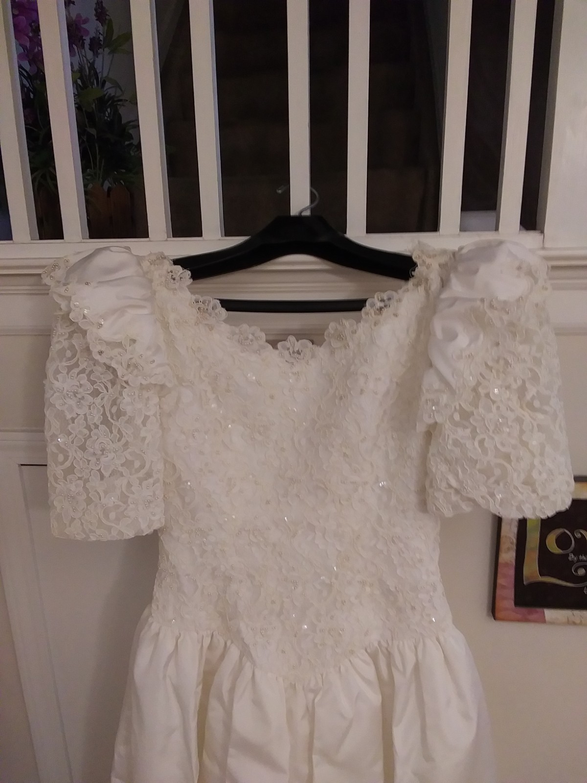 ILGWU Vintage 1970’s Satin Lace Bodice Long Train Princess Style Wedding Dress M