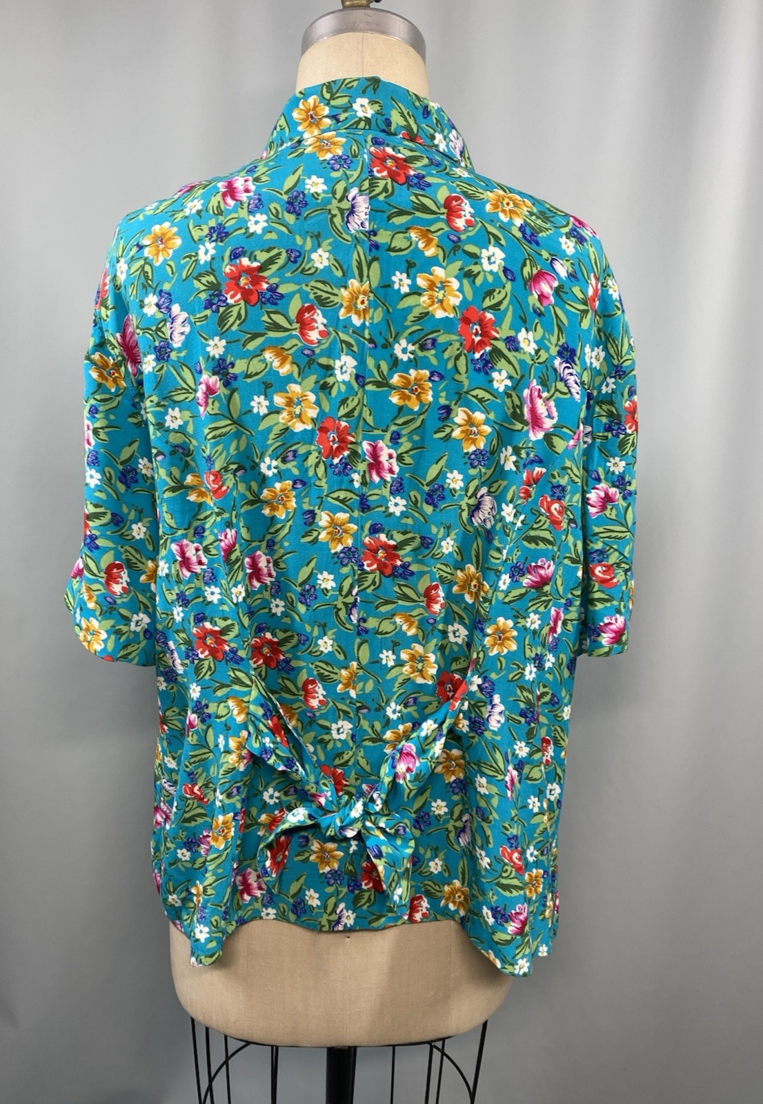 Vintage Blouse SIZE 22 floral teal MAGGY LONDON rayon 80s 90s