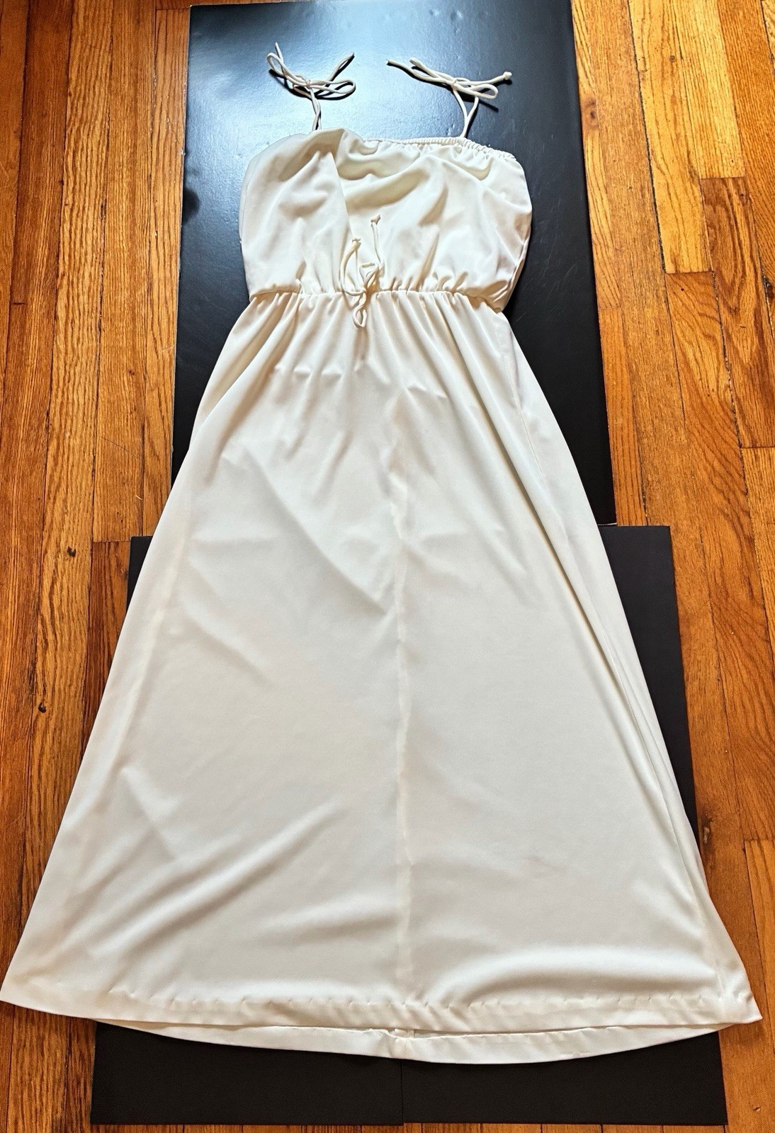 Vintage 1970’s Saturday Night Fever Disco Spaghetti Strap Cream Color Dress Med