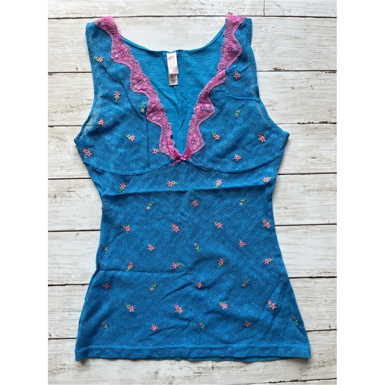 Vintage Victoria’s Secret Blue And Pink Lace Top