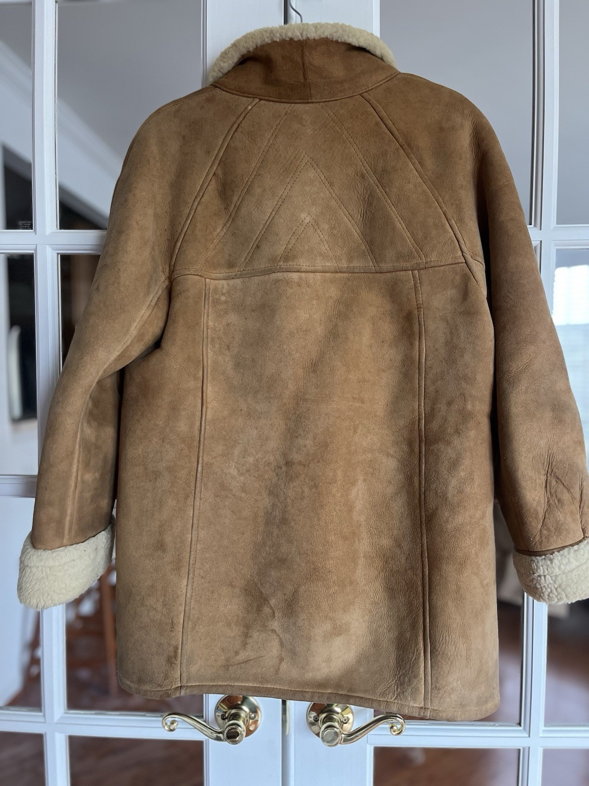 Vintage Designer French Sheepskin Shearling Coat Women’s Large Cognac / Cream